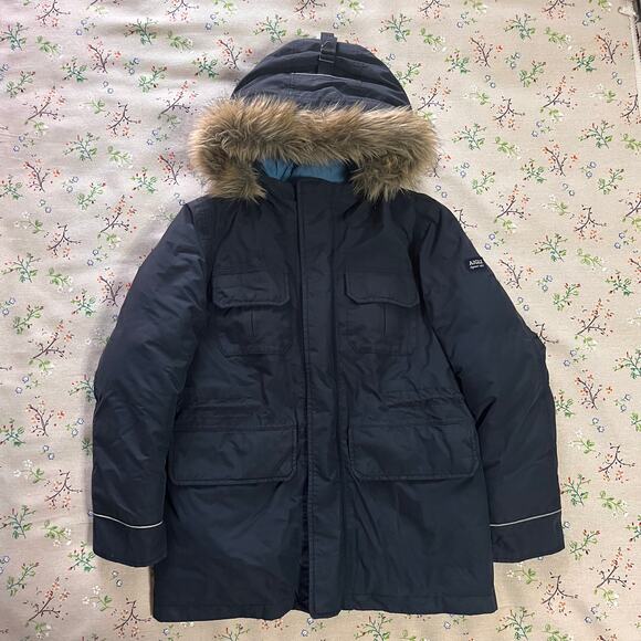 Aigle Other - Aigle Goose Down Parka Winter Coat Faux Fur Hood Kids L 12-14 Blue Puffer Jacket